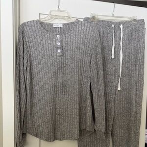 Gray Ribbed Loungewear Set